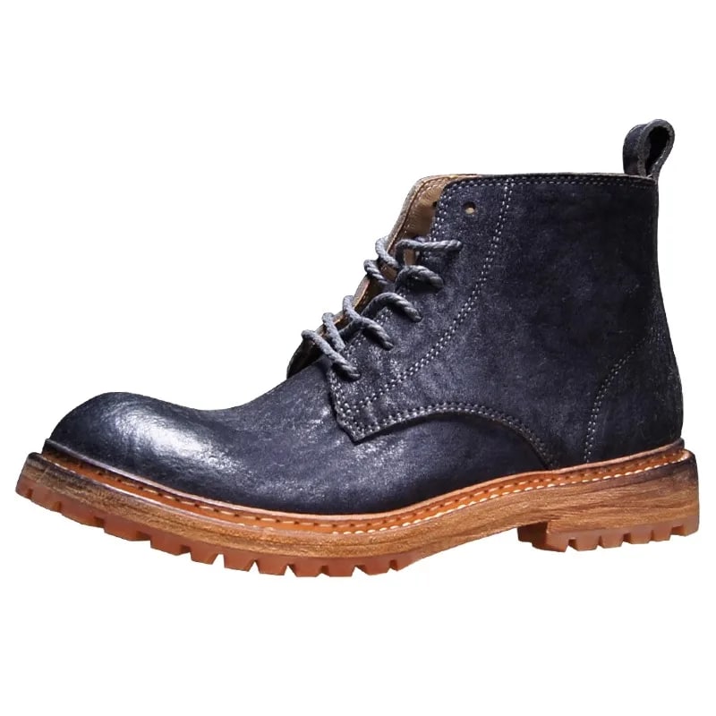 Handmade Genuine Leather Casual Washed Ankle Boots – British Style Thick Sole Work Shoes product photo