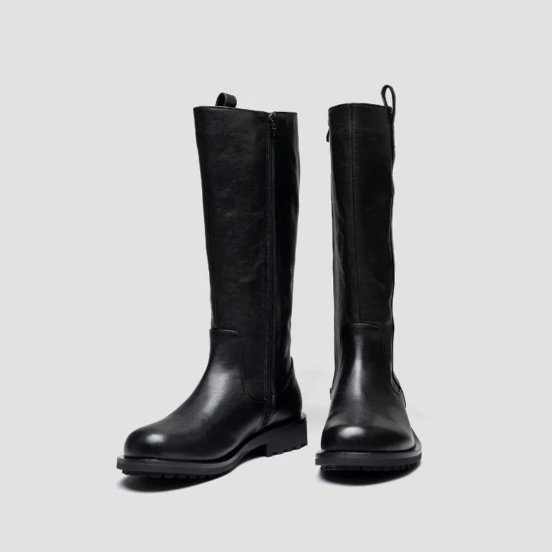 Handmade Retro Genuine Leather Knee-High Boots – Trendy Riding Chelsea Cowboy Shoes product photo