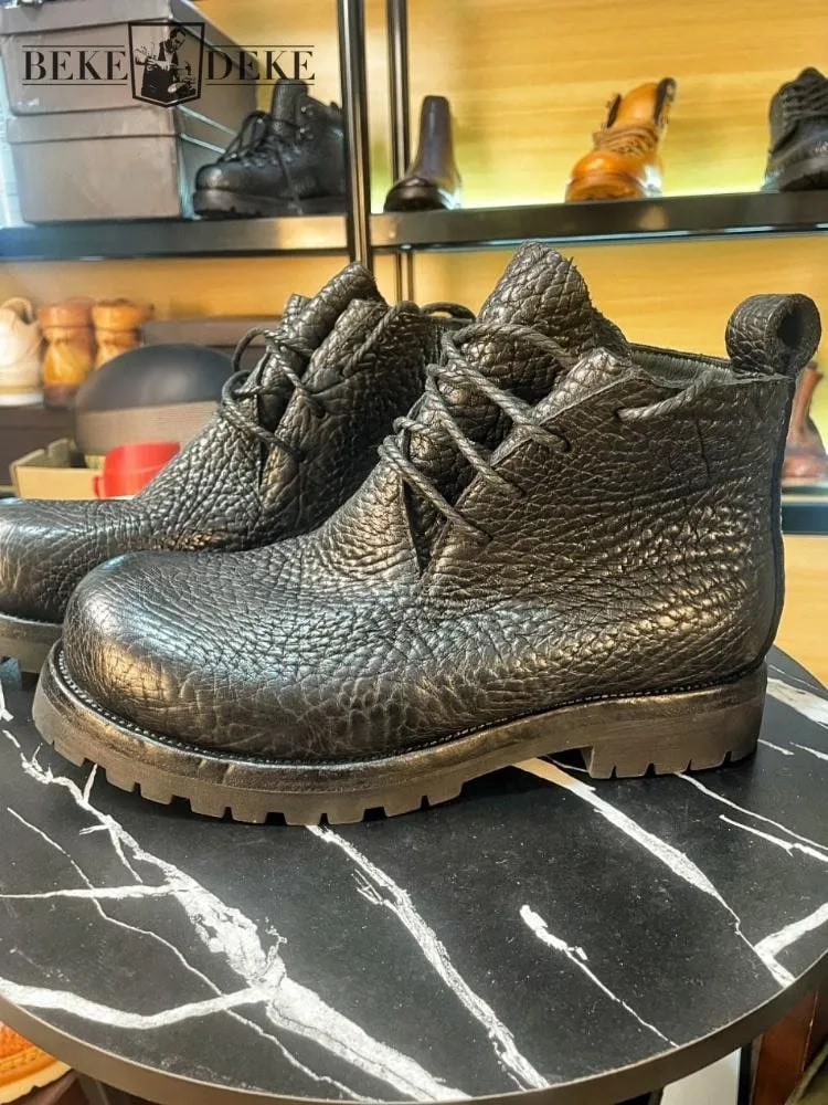 Handmade Retro Style Cowhide Boots – Hard-Wearing Genuine Leather Lace-Up Shoes product photo