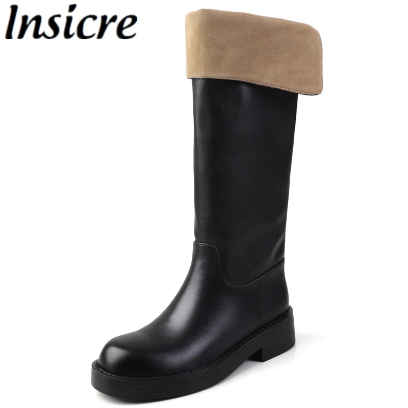 Laminated Split Leather Boots – Mid Heel Fashion Shoes product photo