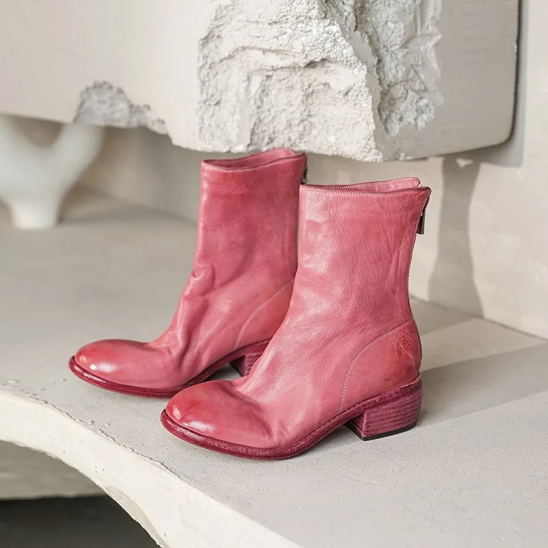 Italian Craft Genuine Leather Pleated Boots – Handmade Fashion Shoes product photo
