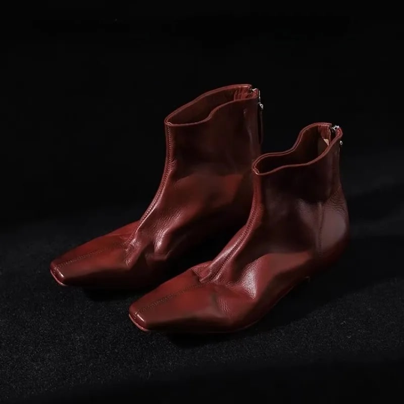 Italian Luxury Washed Genuine Leather French Fashion Ankle Boots Women Shoes High Top Heel 3CM Work Casual Autumn Winter Boots product photo