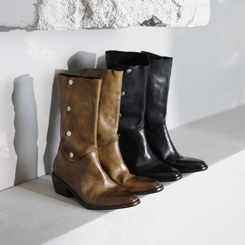 Italian Washed Leather Cowboy Boots – Vintage Western Mid-Calf product photo