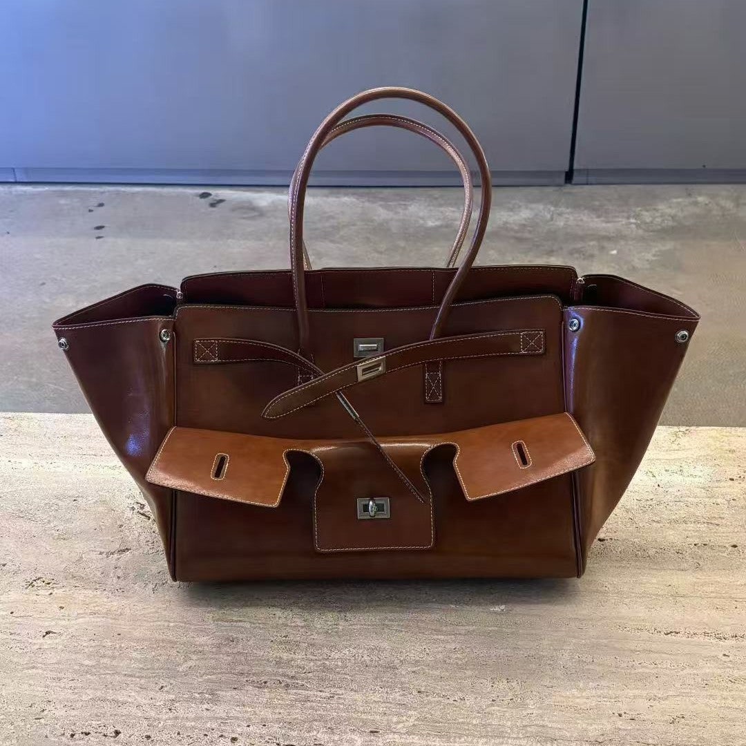 Large-Capacity Neutral-Style Tote Wing Genuine Leather Motorcycle Shoulder Bag product photo