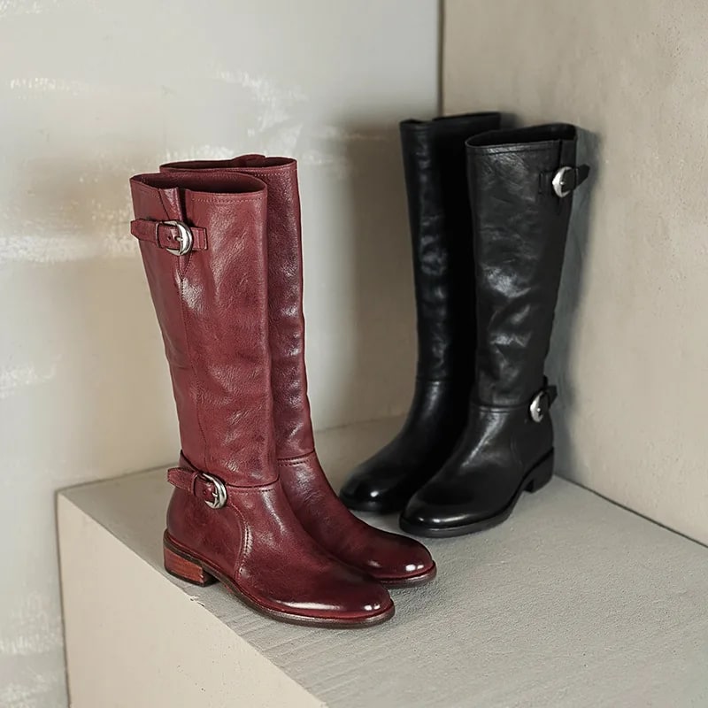 Genuine Leather Riding Knight Boots – Thick Heel British Style product photo