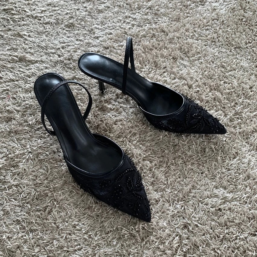 Luxury Mesh Embroidered Slingback Sandals – Nuolaian Bridal Edition product photo