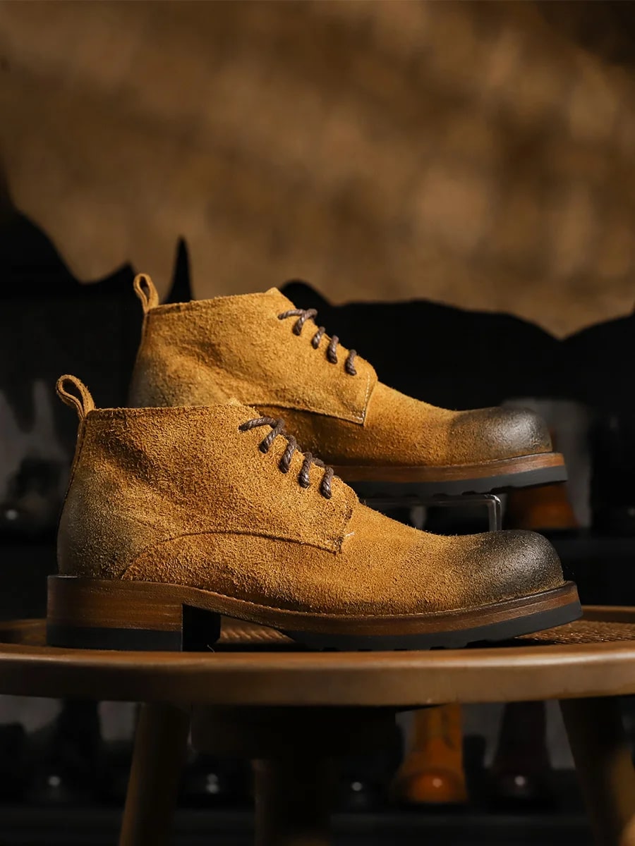 Luxury Handmade Men's Ankle Boots – Retro Motorcycle Cowhide Work Shoes product photo