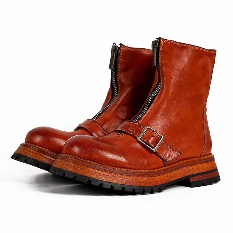 Luxury American Vintage Genuine Leather Work Boots – Cowhide Motorcycle Shoes product photo