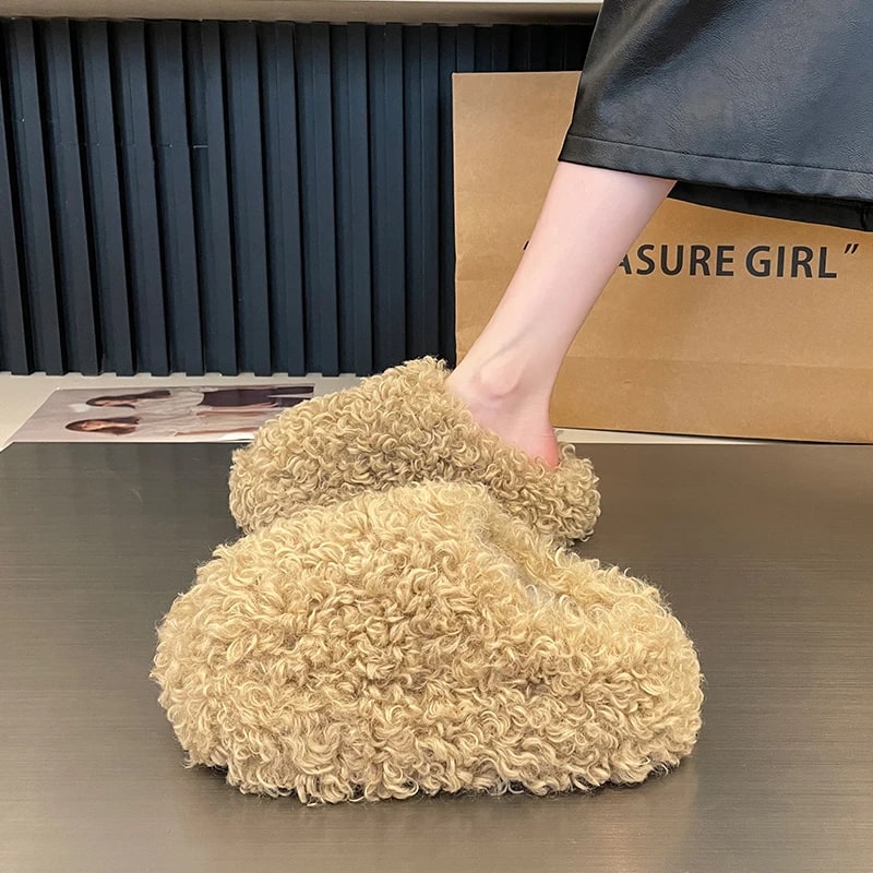 Luxury Plush Slippers for Women 2025 Cover Toe Fur Slides Casual Platform Flip Flops Pantofle New Shoes product photo