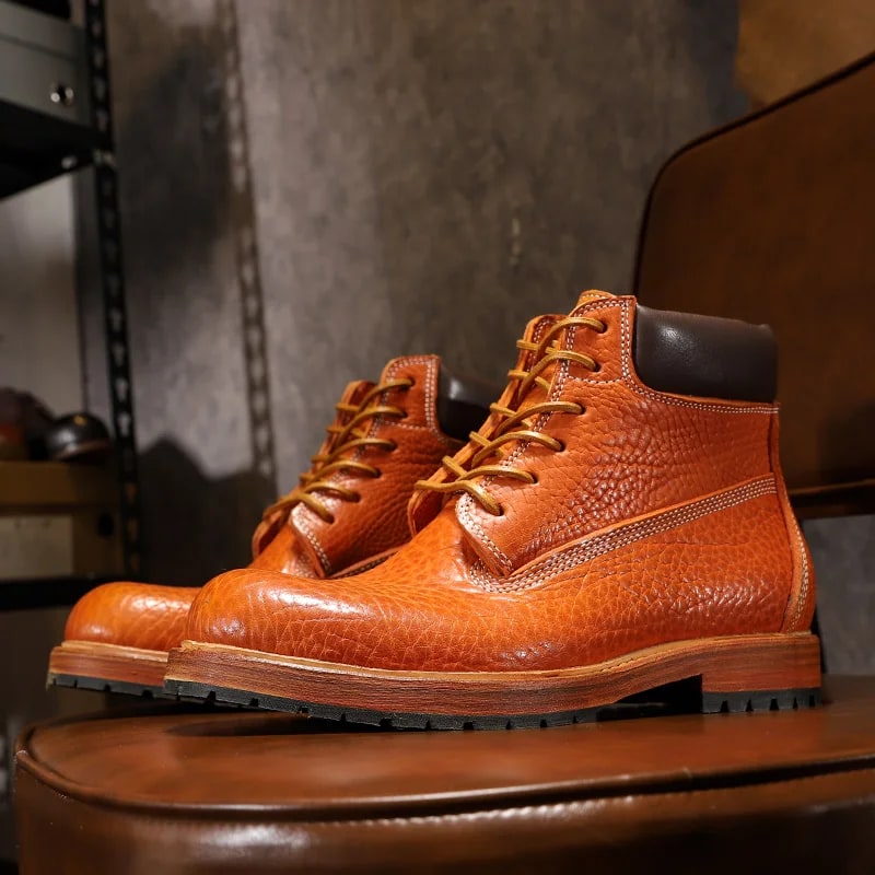 Luxury Retro Men's Motorcycle Boots – Handmade Premium Cowhide Work Shoes product photo