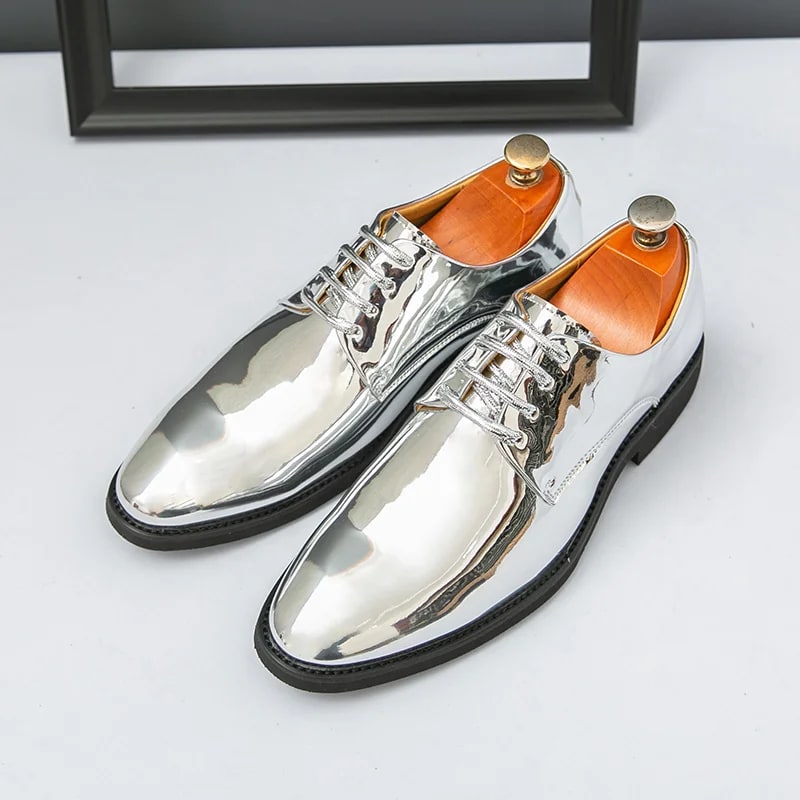 Luxury Silver Patent Leather Men's Oxford Shoes – Designer Formal Wear product photo