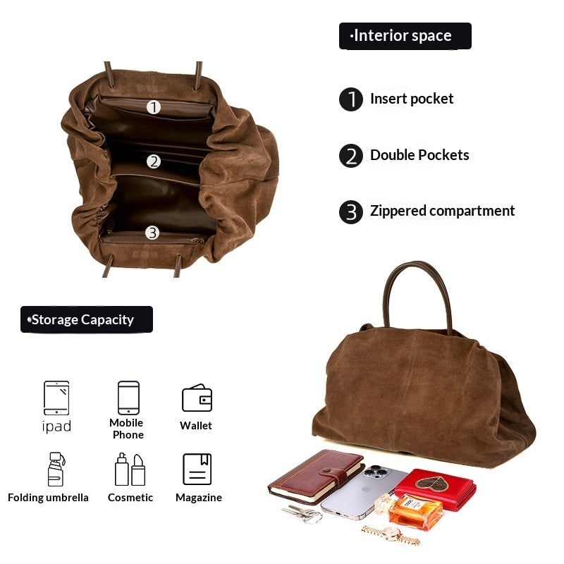 Matte Cowhide Premium Retro-style Commuter Tote Bag product photo