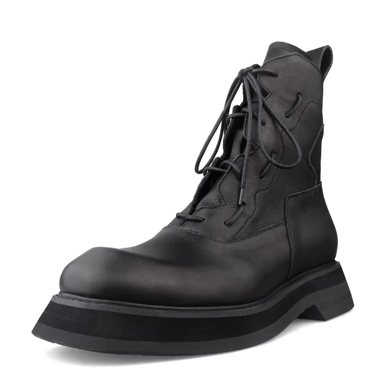 Men's British Style Platform Boots – Handmade Genuine Leather Ankle Shoes product photo
