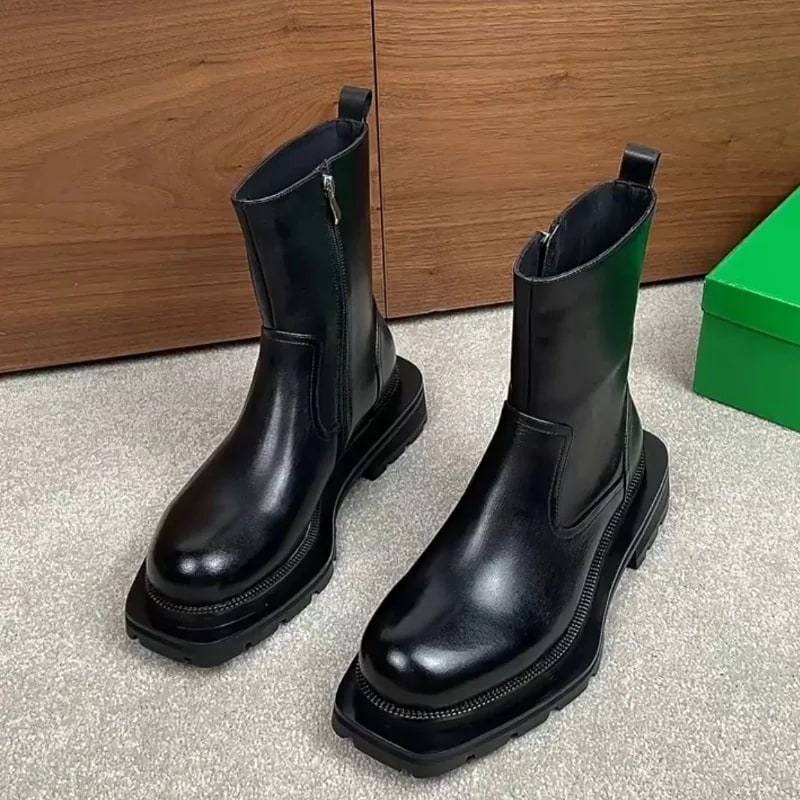 Men's Genuine Leather Chelsea Boots – Mid-Calf ZIP Autumn Winter Platform Shoes product photo