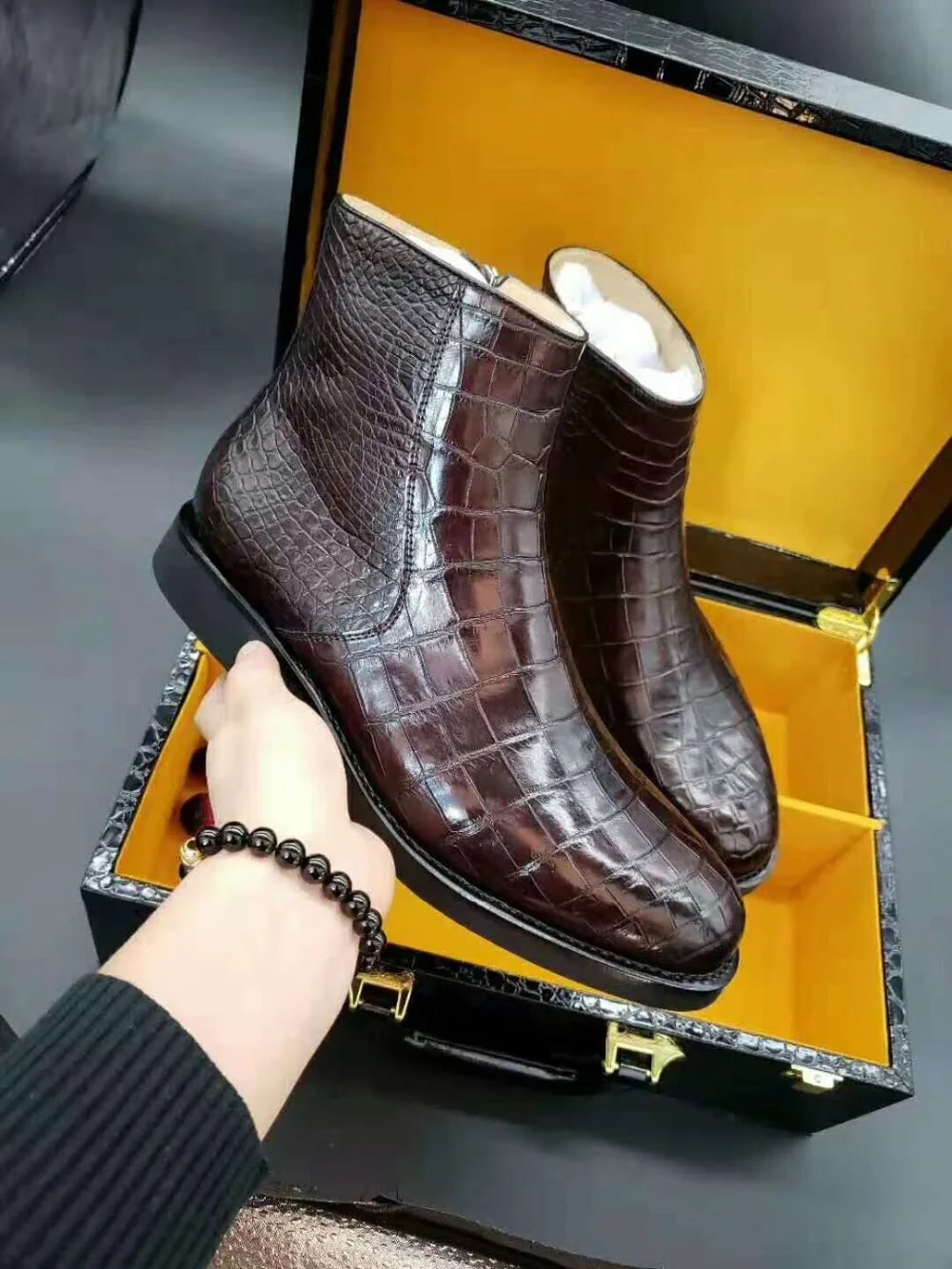 Men's Genuine Crocodile Skin Leisure Zipper Boots – 100% Real Alligator Skin product photo