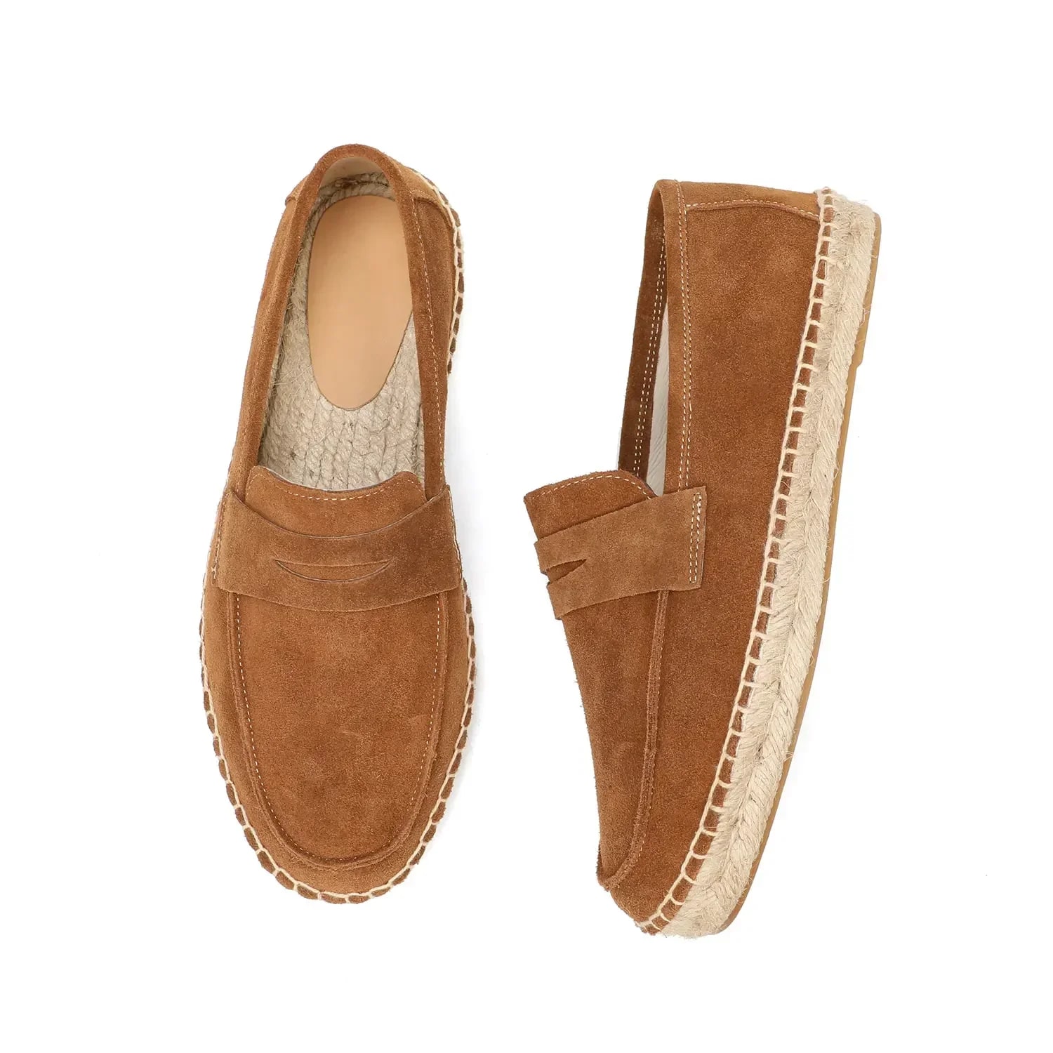 Men's Jute Espadrilles Slip on Loafers Cow Suede Leather Casual Shoes product photo