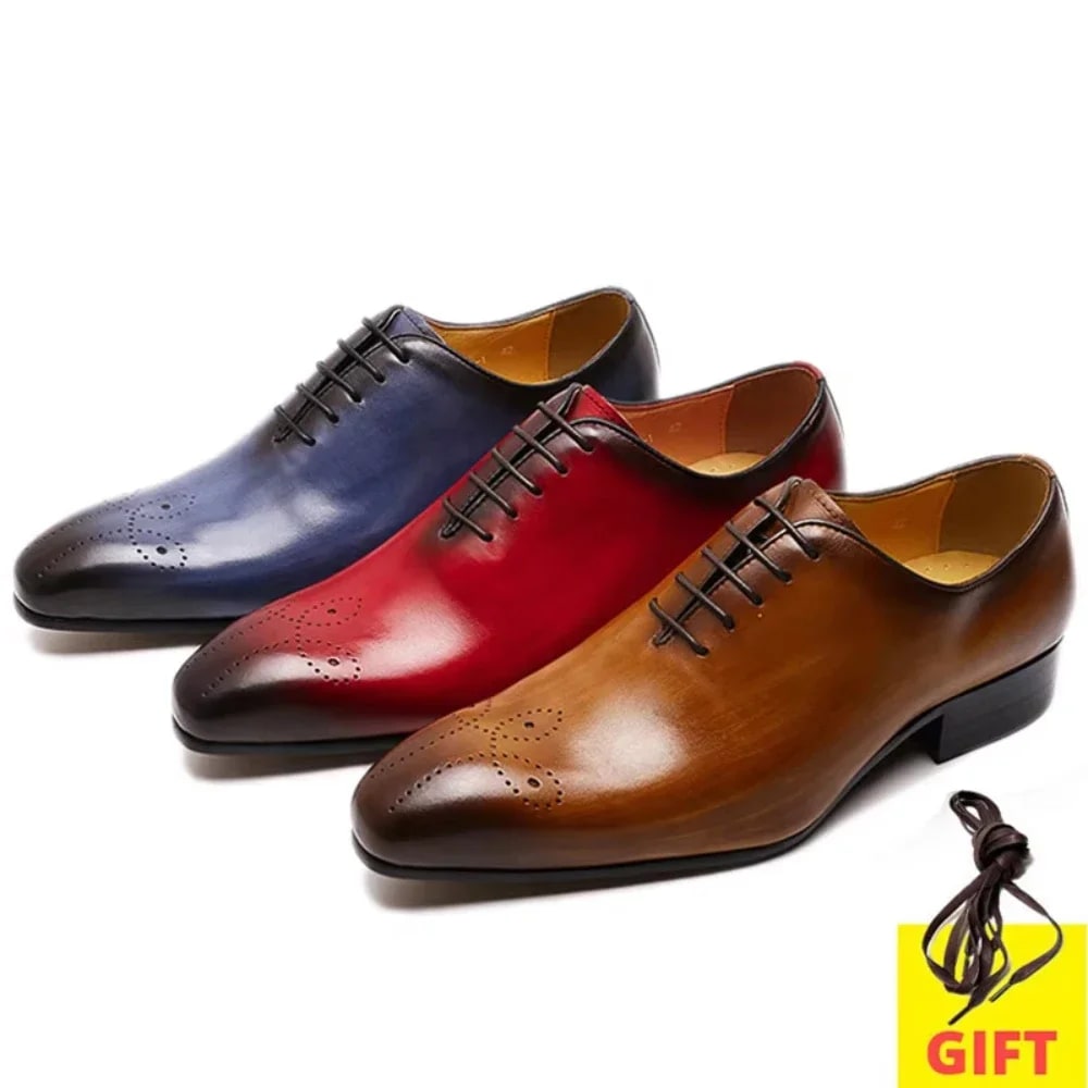 Mens Oxford Genuine Leather Shoes Whole Cut Fashion Pointed Toe Lace-up Formal Business Wedding Dress Shoes for men product photo