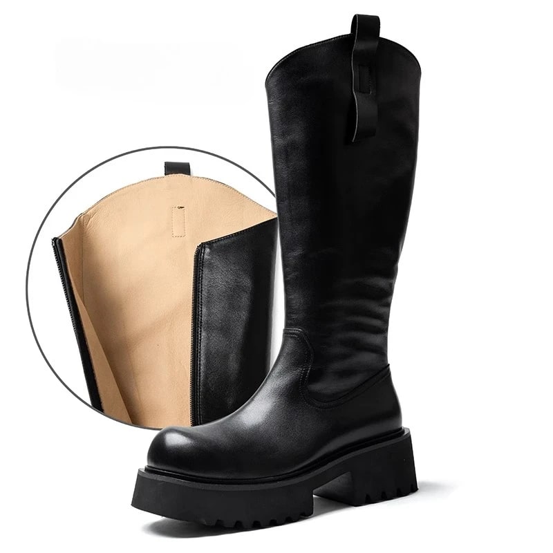 Men's 6.5cm Height Increasing Knee-High Boots – Genuine Leather Knight Riding Shoes product photo