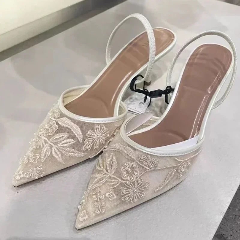 Mesh Embroidered Pointed Toe Sandals product photo