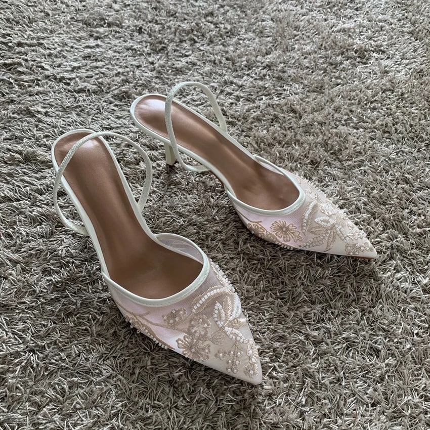 Embroidered Mesh Slingback Heels product photo