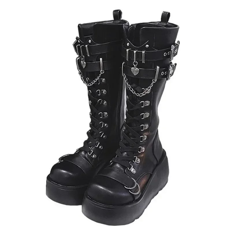 Gothic Punk Motorcycle Boots – Wedge Platform Rock Shoes product photo