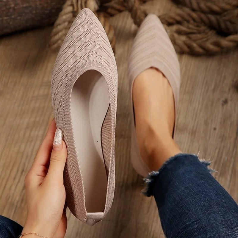 New 2025 Pointed Toe Flat Office Boat Solid Color Knitted Slip on Shoes Casual Ballet Flats Shoes Women Loafers Zapatos De Mujer product photo