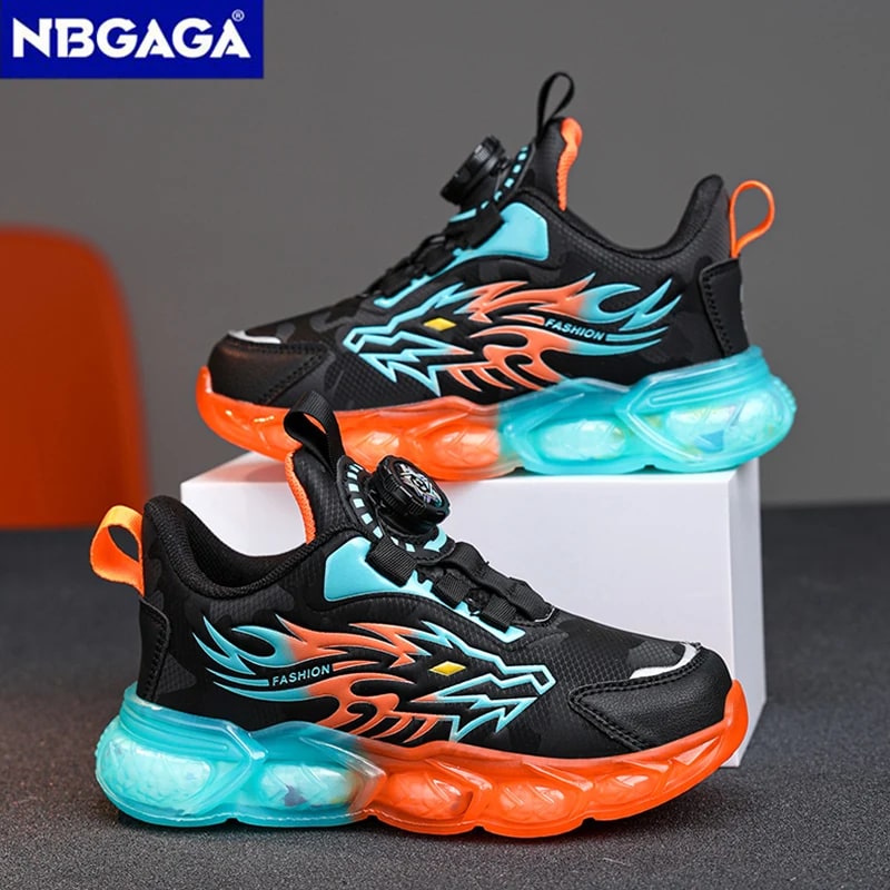 Boys Dragon Pattern Leather Sneakers – Anti-Skid Athletic Shoes product photo