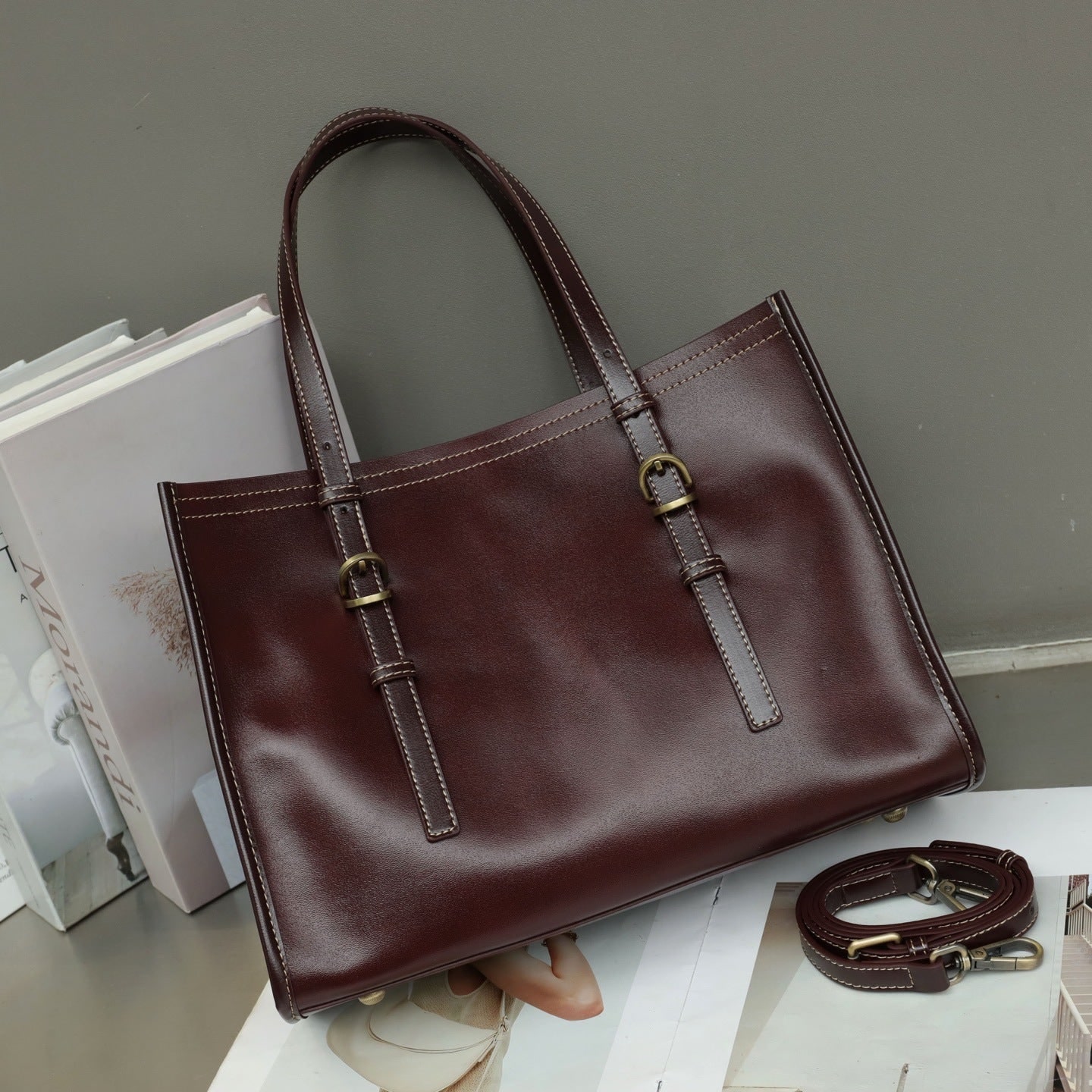 New Genuine Leather Women's Bag, Top-grain Cowhide Shopping Bag, Luxury Feel, Commuter Handbag, Single Shoulder And Crossbody Bag product photo