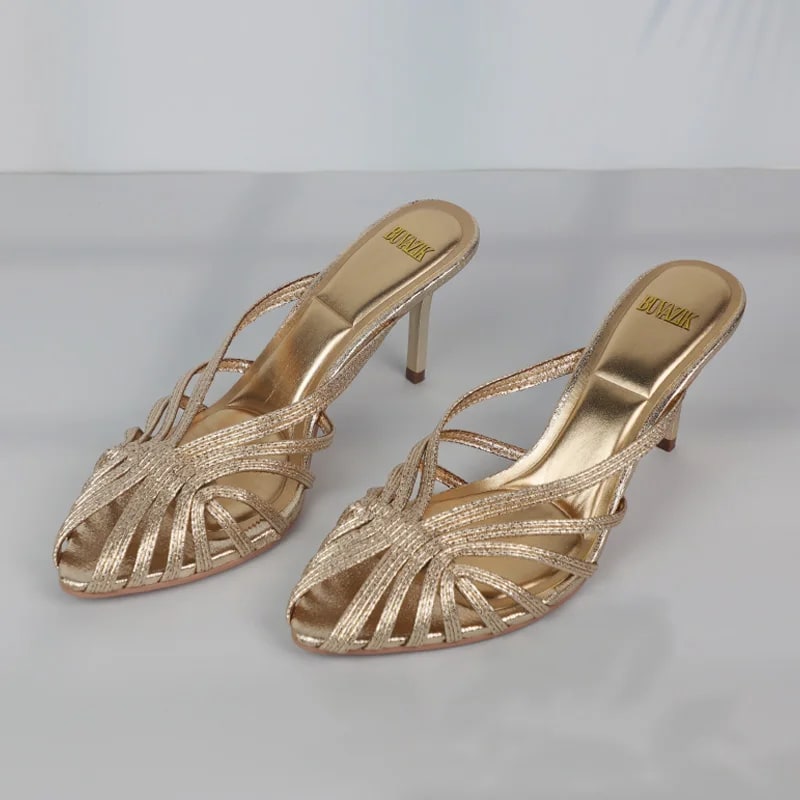 Gold Hollow Thin Strip Stiletto Sandals – 2025 Luxury Edition product photo