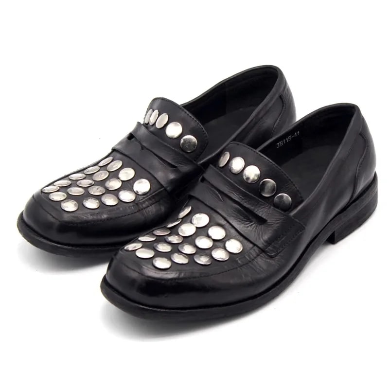 New Luxury Men Shoes Genuine Leather Washed Handmade Round Toe Rivets Vintage Loafers Male Casual Outdoor Work Shoes Youth product photo