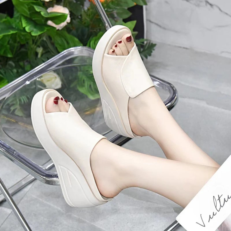 New Women Sandals Women Slippers Black Wedge Platform Open Toe Women Orthopedics Thick Bottom Beach High Heels Slides product photo