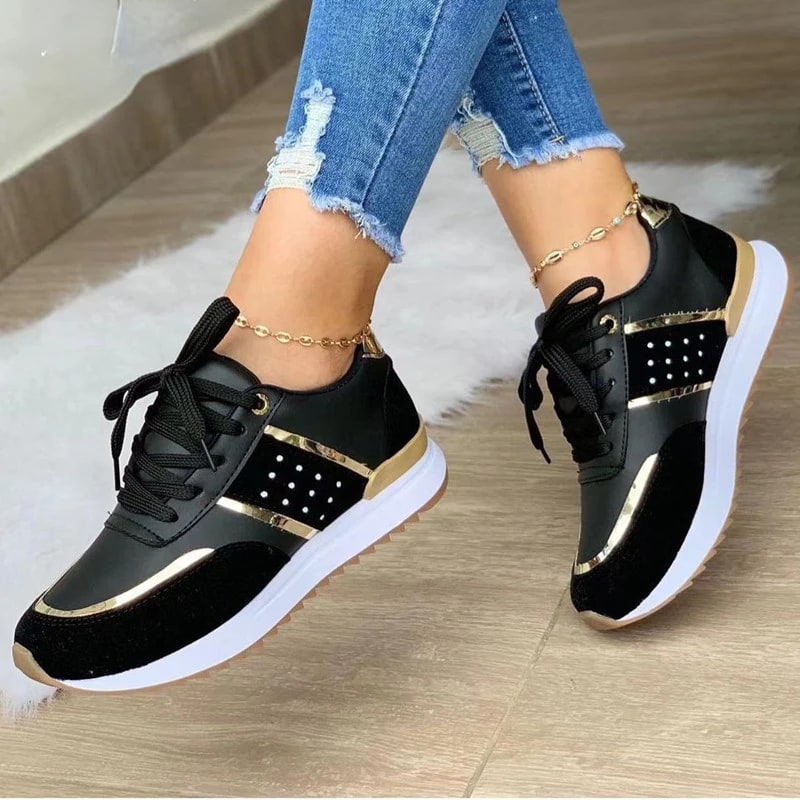 Leather Patchwork Sneakers for Women – Casual Platform Sport Shoes product photo
