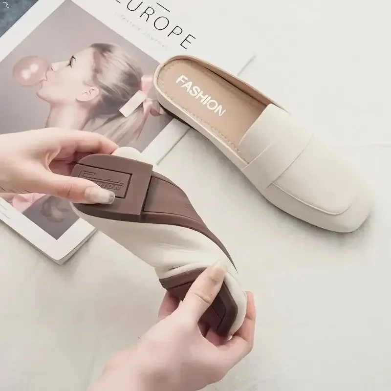 newBaotou Half Slippers Women 2025 New Fashion Flat Soft Leather Slip-on Lazy Soft Sole Flat Shoes Zapatos Mujer Women Shoes product photo