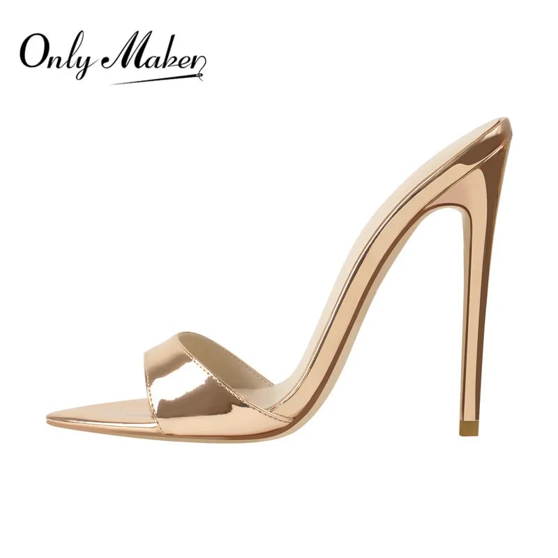 Onlymaker Gold Peep Toe Stiletto Mules – Classic Fashion Edition product photo