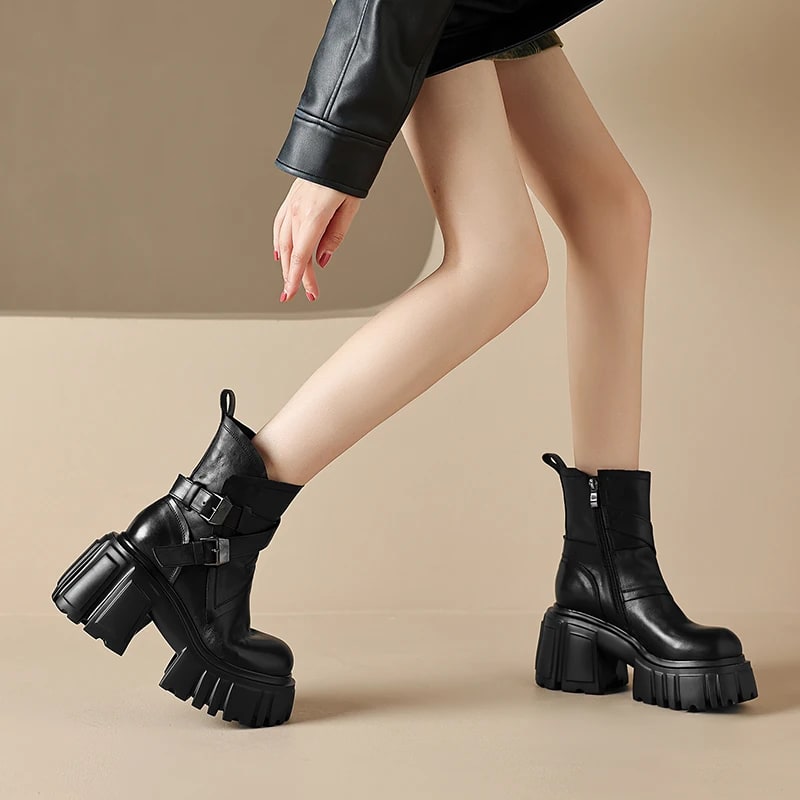Original Fashion Genuine Leather Thick-Soled Boots – Autumn Winter Style product photo