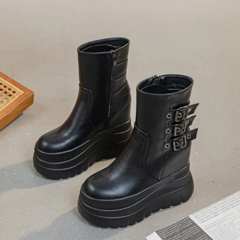 Platform Ankle Boots for Women Designer Mid Heels Shoes 2025 Winter Fashion Boots New Walking Goth Pumps Leather Mujer Zapatos product photo