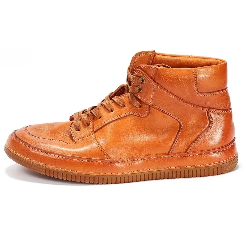 Retro Handmade Genuine Leather High Top Boots – Cowhide Work Casual Shoes product photo
