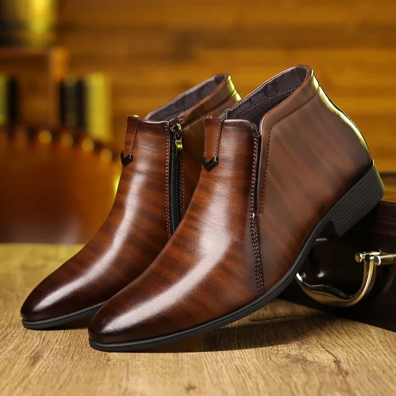 Retro Men's Leather Ankle Motorcycle Boots product photo