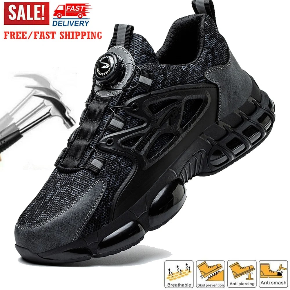 Rotary Button Adjustable Safety Shoes – Lightweight Steel Toe Work Sneakers product photo