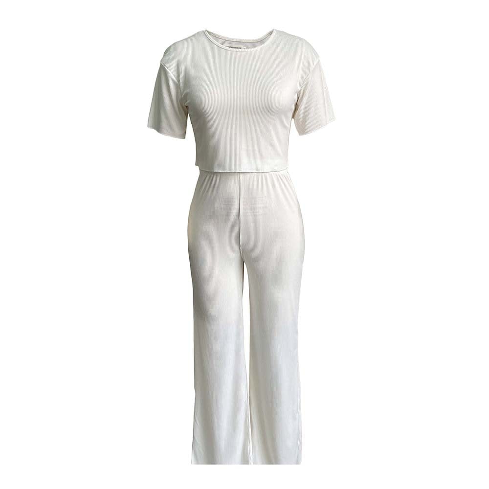 Short Sleeve Sunken Stripe Solid Color Casual Suit product photo