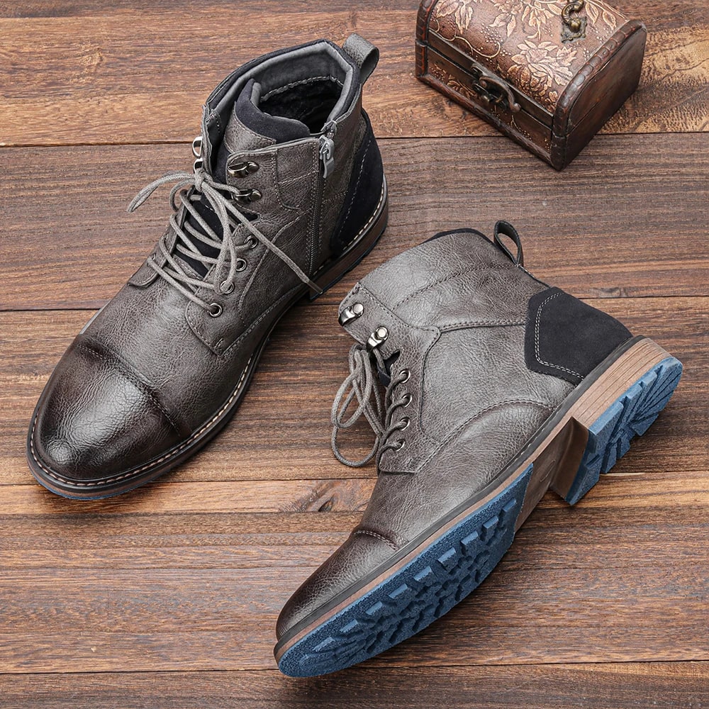 Hecrafted Men's Western Ankle Boots – Stylish Side Zip Leather Boots product photo