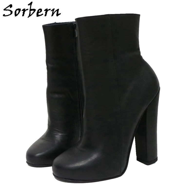 Sorbern Leather Block Heel Ankle Boots – Handmade High Heel Booties product photo