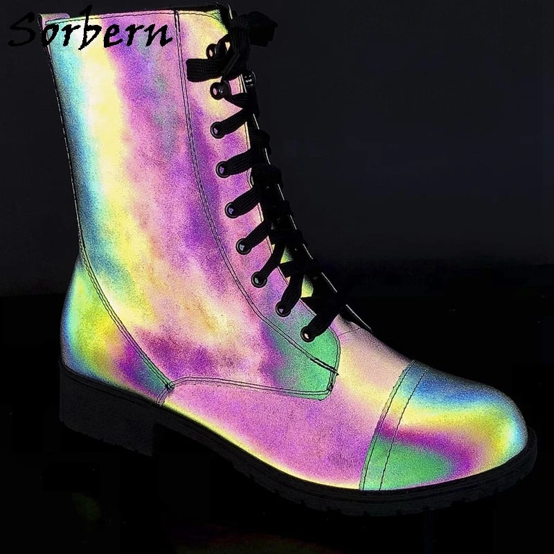 Sorbern Black Reflective Ankle Boots – Unique Hoof Heel Style product photo