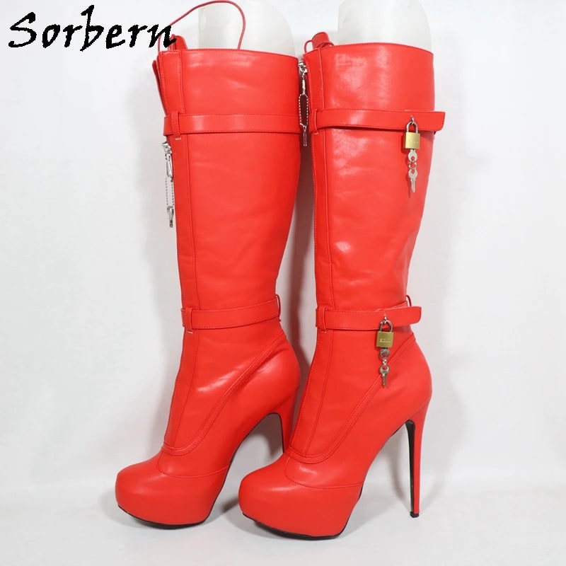 Sorbern Fresh Red Matte Knee-High Boots – Stiletto Lock Style product photo