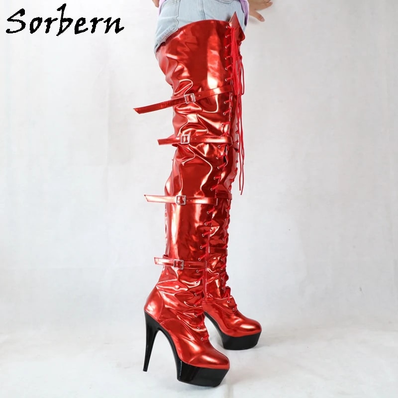 Sorbern Metallic Red Crotch Boots – 15cm Pole Dancer Stiletto product photo