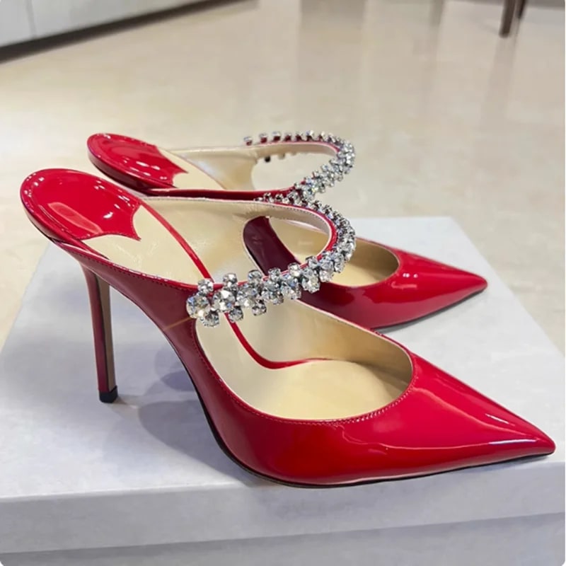 Pointed Rhinestone Chain Stiletto Mules – Glamour Banquet Edition product photo