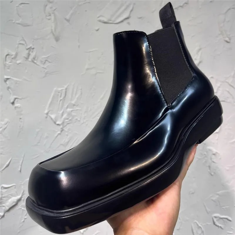 Square Toe Designer Men's Ankle Boots – Handmade Slip-On Leather Shoes product photo