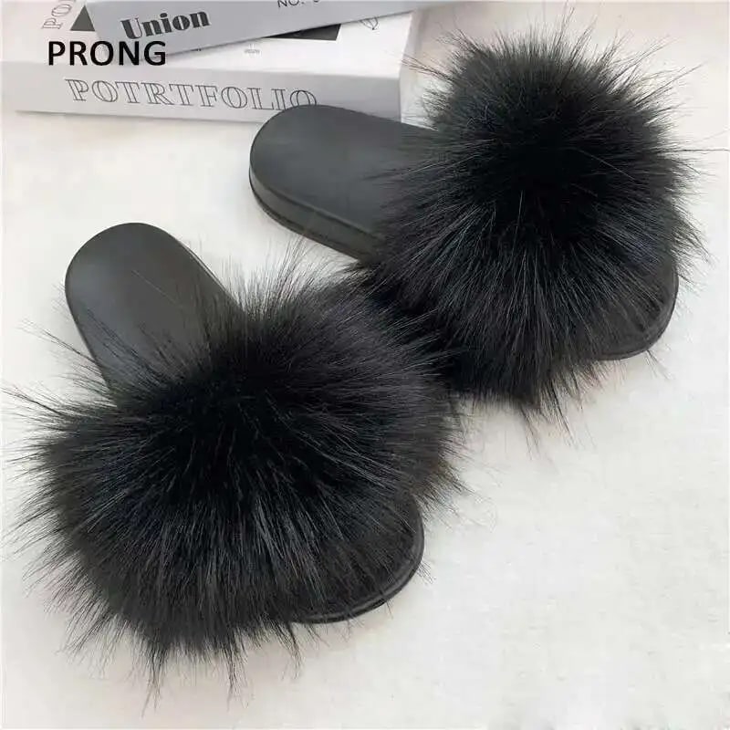 Summer Faux Fur Slippers Women Indoor Furry Fur Slides Female Plush Flip Flops Flats Sandals Casual Fluffy Slipper House Shoes product photo