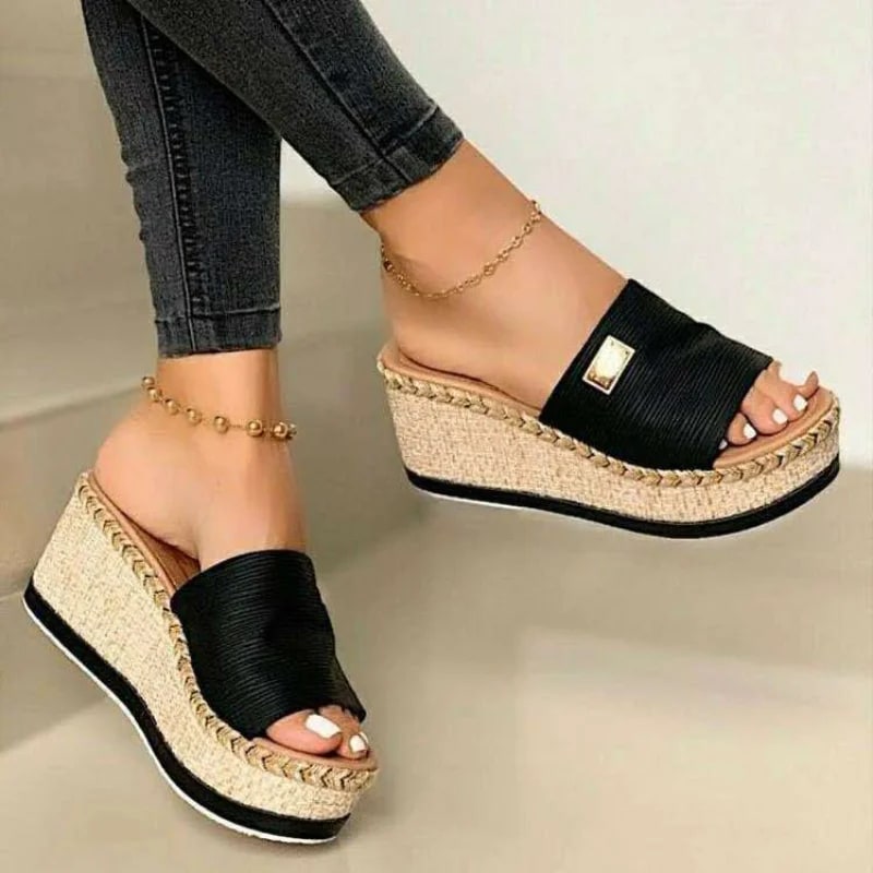 Summer Wedges Slippers Platform High Heels Women Slipper Ladies Outside Shoes Basic Clog Wedge Slipper Flip Flop Sandals product photo