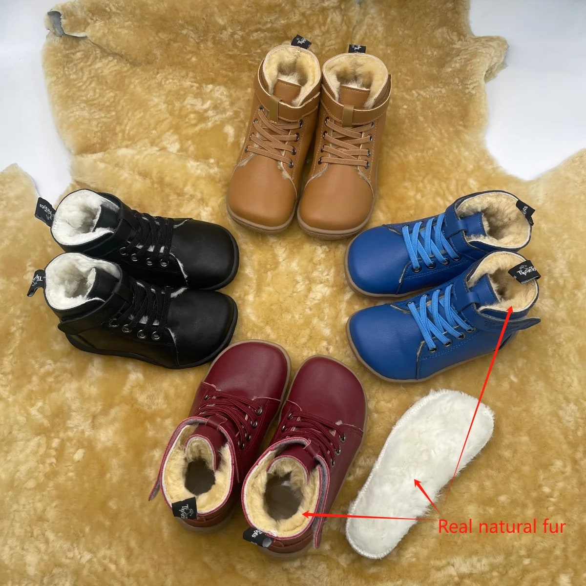TipsieToes Kids' Barefoot Winter Boots – Genuine Leather & Real Fur Lining product photo